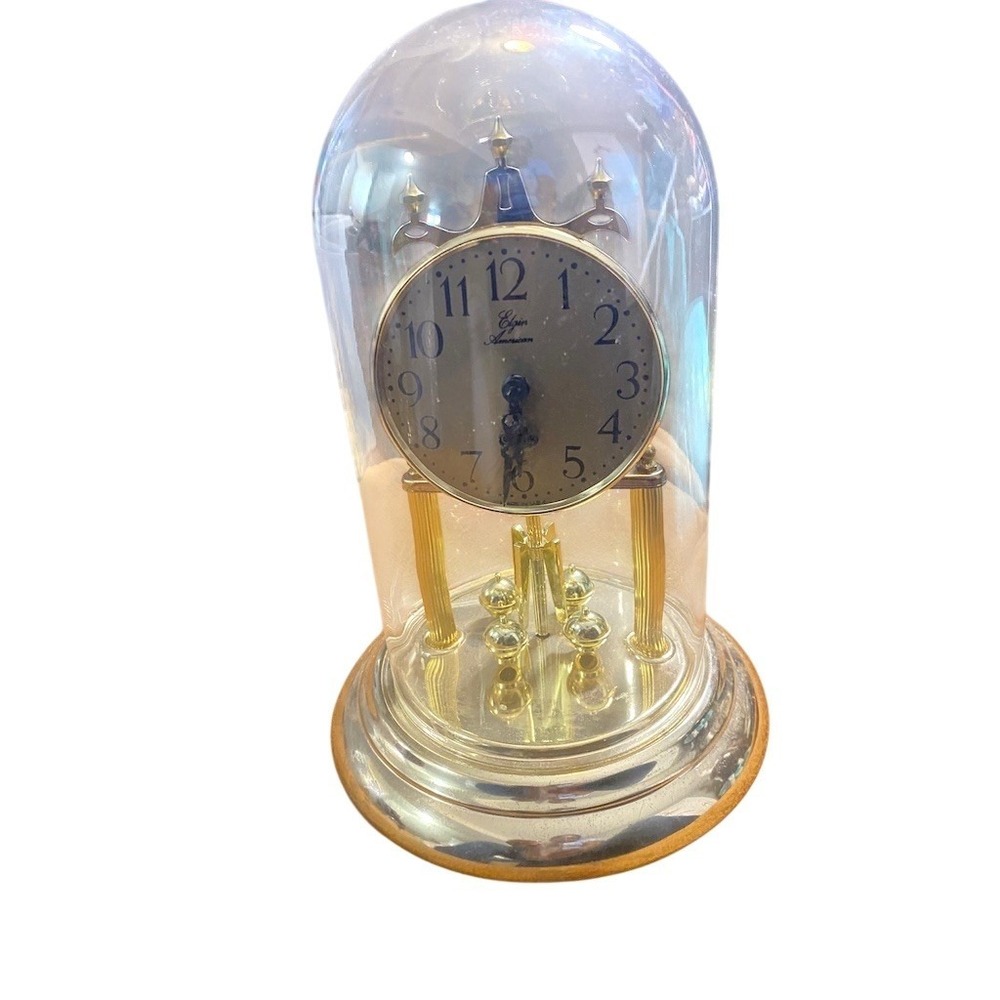 Elgin American Anniversary Torsion Quartz Mantel Desk Clock Glass Dome